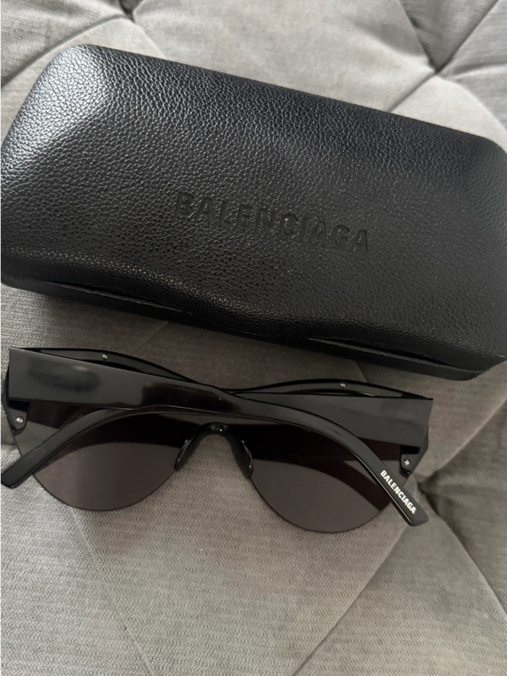 Balenciaga Black Shield Sunglasses with Subtle Silver Trim - Picture 2 of 9